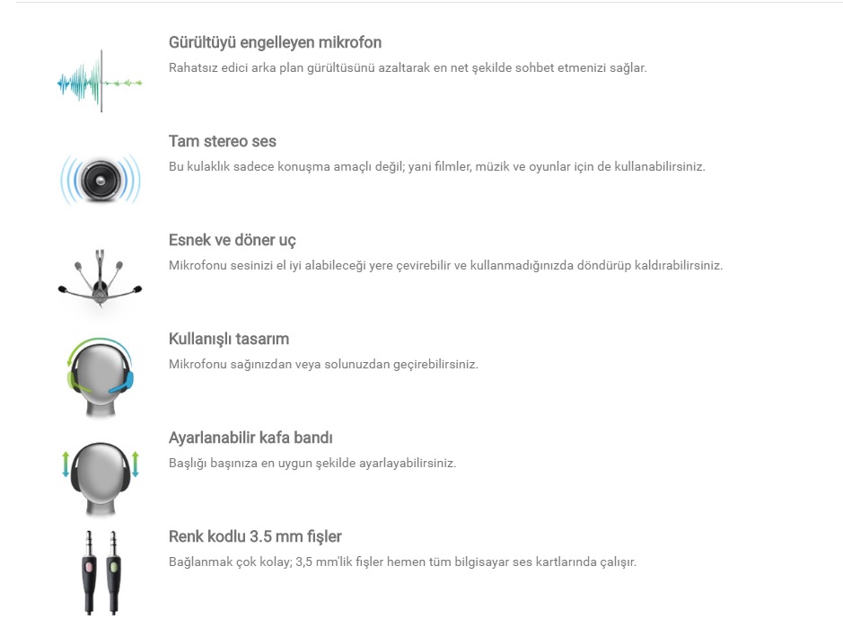 Logitech H110 Mikrofonlu Stereo Headset Kulaklık